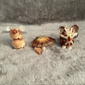 Vintage Handcrafted Sea Shell Animal Figurines Set of 3 Mouse Turtle Lion Decor